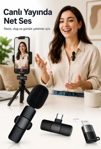 Kablosuz Yaka Mikrofonu Usb-C Lightning Uyumlu Tak Çalıştır Telefon Video Ses Kayıt Seti