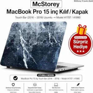 MacBook Pro 15 Mermer Desenli Kılıf A1707 A1990 Uyumlu Baskılı Sert Kılıf Ince Hafif Koruyucu Kapak Mavi