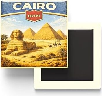Mısır Kahire Şehri Temalı Vintage Buzdolap Magneti – 9x9 cm