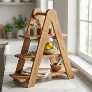 Doğal Akasya Ahşap 3 Katlı Sunum Standı - 37X12.3X37.5 cm Çok Amaçlı Katlı Servis Tepsisi, Kurabiyelik ve Peynir Sunumluğu