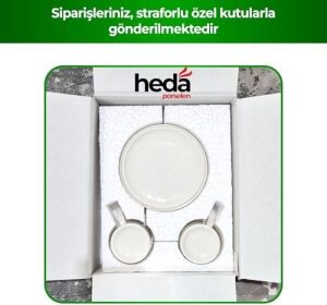 Heda Porselen Kiraz Işlemeli 4 Parça 2 Kişilik Porselen Kahve Fincan Takımı – Şık Desenli Türk Kahvesi Seti