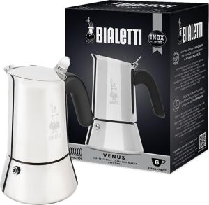 - Venus: 6 Cups Ocak Üstü Espresso Pişirici - 235ML - Gümüş Renk - Paslanmaz Çelik Gövde - Patentli Güvenlik Valfi - Tüm Ocak Türleri Için Uygundur (Indüksiyon Dahil)