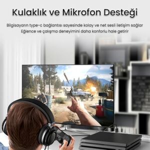 Type-C To 3.5mm Aux ve Mikrofon Dönüştürücü Adaptör Dac Chip Hifi Ses Kartı