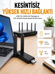 Mbps Wifi Alıcı Kablosuz Wifi Adaptörü Çift Band Çift Antenli Yeni Nesil