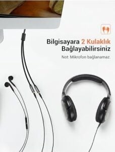 3.5mm 2'li Aux Kulaklık Çoklayıcı, Siyah