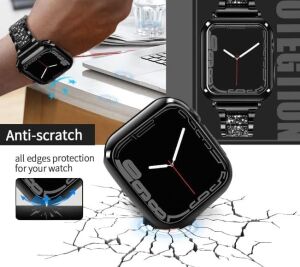 Apple Watch Uyumlu Ön ve Arka Metal Çerçeve Mıknatıs ile Birbine Bağlanır 360 Derece Koruma Watch Seri 1 2 3 4 5 6 7 8 Se Ultra 38MM 40MM 42MM Kasa Koruma Bumper Çerçeve (38MM Siyah)