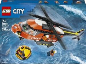 City Sahil Güvenlik Helikopteri 60503 – 7 Yaş ve Üzeri Çocuklar Için Pilot, Sivil, 2 Sahil Güvenlik Görevlisi ve Köpekbalığı Minifigürü Içeren Oyuncak Yapım Seti, Hediye Fikri (551 Parça)