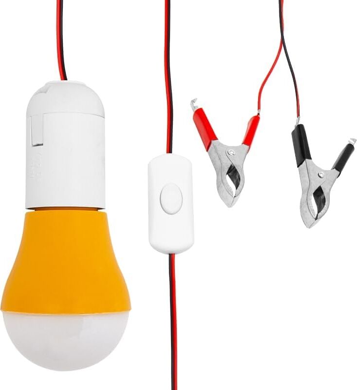 4 Metre Kablolu, Akü Maşalı, 12 Volt, 10 Watt, Beyaz 6500K, LED Ampul, (Dc 12 Volt Aküler Için), Kamp, Karavan, Tekne, 1 Adet,