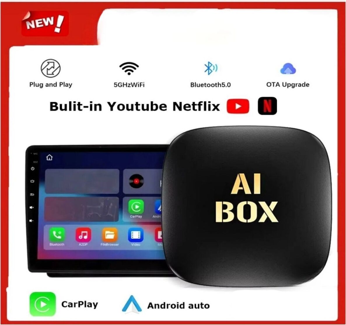 Android Işletim Sistemli, 32GB Hafızalı, Kablosuz Carplay Destekli Akıllı Multimedya Kutusu