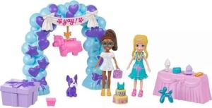 Polly Pocket™ Polly™ Doğum Günü Partisi Paketi Polly Doğum Günü Partisi Paketi, Bebek ve Evcil Hayvan Oyun Seti, Moda ve Yiyecek Temalı Aksesuarlar, Seyahat Oyuncağı JCC33