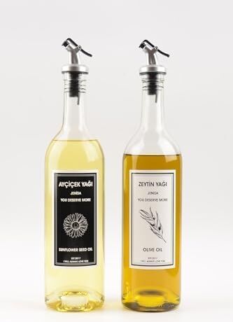 2'li 750 ml Akıtmaz Şeffaf Zeytinyağı Sıvıyağ Şişesi Cam Yağdanlık Akıtıcılı Yağlık 750ML