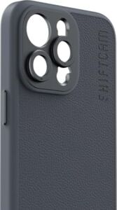 Lens Montajlı Kamera Kılıfı iPhone 15 Pro Max Için Antrasit Vegan Deri Qi Kablosuz Şarj Magsafe Uyumlu