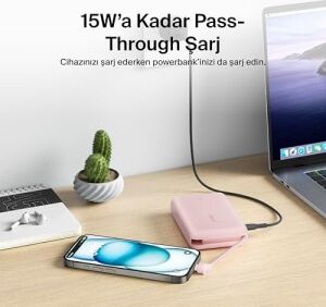 Power Bank, Entegre Kablolu Taşınabilir Şarj Cihazı 10K Pd 20W - Usb-C Güç Dağıtımı, Power Bank 17 Serisi, iPad Pro, Galaxy S25 ve Daha Fazlası Için Hızlı Şarj