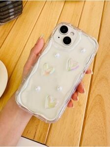 Iphone 13 ve 14 ile Uyumlu 3D Oyuncaklı Inci Tasarımlı Esnek Silikon Kılıf