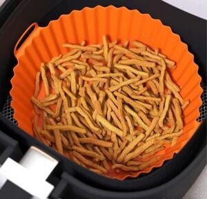Airfryer Silikon Pişirme Kabı 20X5 cm Bpa Içermez Airfryer Pişirme Kağıdı, Yapışmaz Kolay Temizlenir, Silikon Pişirme Kalıbı (Turuncu)