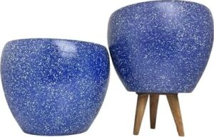 Bitki Tasarımı Ev Dekorasyon Lacivert Granit Toprak Saksı Saksılık Salon Çiçeklik Ikili Set Ayaksız - 3 Ayaklı- 15 cm