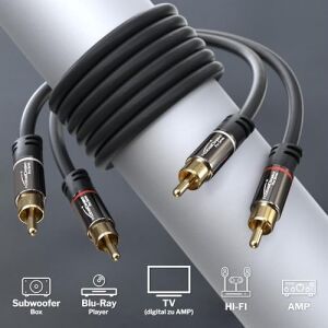 – 7,5m – Cinch Kablo, 2 Cinch-2 Cinch, Stereo Ses Kablosu (Koaksiyel, Rca Fiş/fiş, Analog Veya Dijital, Derin Bas Hoparlör/amplifikatör/hifi ve Ev Sineması/blu-Ray/alıcı Için, Siyah)