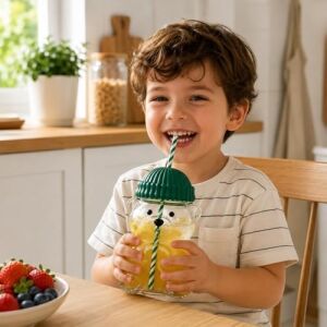 580 ml Ayıcık Desenli Cam Bardak Pipetli Silikon Kapaklı Soğuk Kahve Bardağı Şeffaf Cam Kupa Sevimli Ayıcık Bardak Bubble Tea Smoothie Milkshake Meyve Suyu Içecek Bardağı Çocuk ve Yetişkin