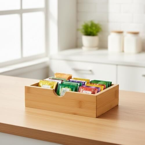 Doğal Bambu Peçetelik ve Çok Amaçlı Organizer Kutu - 18.5X12.5X5 cm Masaüstü ve Banyo Düzenleyici Ahşap Stand