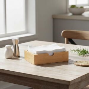 Doğal Bambu Peçetelik ve Çok Amaçlı Organizer Kutu - 18.5X12.5X5 cm Masaüstü ve Banyo Düzenleyici Ahşap Stand