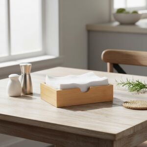 Doğal Bambu Peçetelik ve Çok Amaçlı Organizer Kutu - 18.5X12.5X5 cm Masaüstü ve Banyo Düzenleyici Ahşap Stand