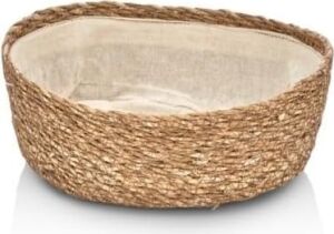 El Yapımı Hasır Ekmek Sepeti, Yıkanabilir Bez Astarlı Çok Amaçlı Oval Sunum ve Dekoratif Saklama Sepeti, Ekmeklik (22X16X8 Cm)