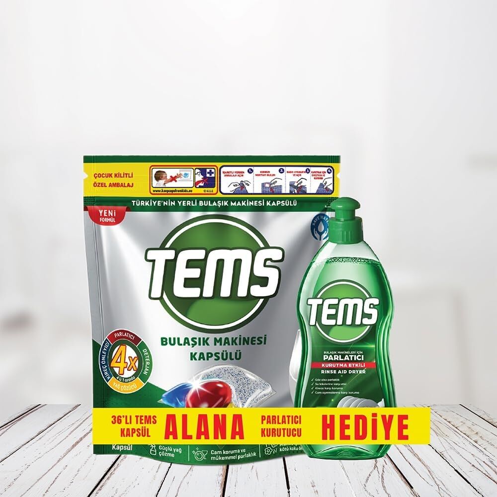 Tems Bulaşık Makinesi Kapsülü 36'lı+ Parlatıcı 400 ml Hediyeli