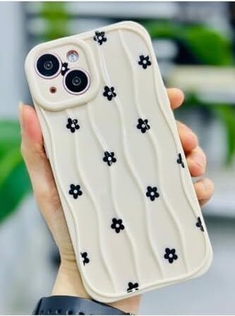 Iphone 14 Plus ve 15 Plus ile Uyumlu Siyah Papatya Baskı Desenli Silikon Kılıf