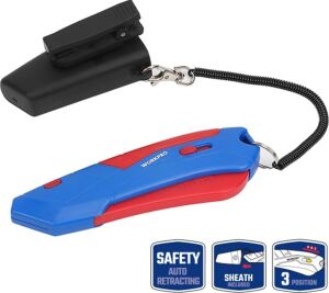 WP213010 Kemer Askı Kancalı Otomatik Geri Çekilebilir Mandallı Rötuş Maket Bıçağı + 3 Adet Yedek Bıçak