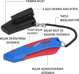 WP213010 Kemer Askı Kancalı Otomatik Geri Çekilebilir Mandallı Rötuş Maket Bıçağı + 3 Adet Yedek Bıçak