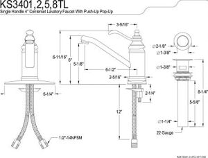 Brass KS3401TL Templeton 4-Inç Single Handle Centerset Lavatory Musluk With Push Up Drain, Cilalı Krom By Kingston Brass