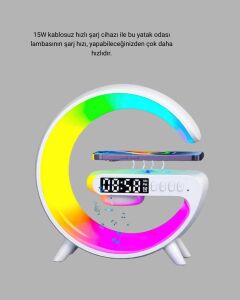 Bluetooth Hoparlörlü Rgb Atmosfer Lambası Kablosuz Şarj ve Saat Özellikli