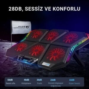 LED Işıklı Ayarlanabilir 7 Kademeli Stand 6 Fanlı Göstergeli Notebook Laptop Soğutucu Turbo Fan