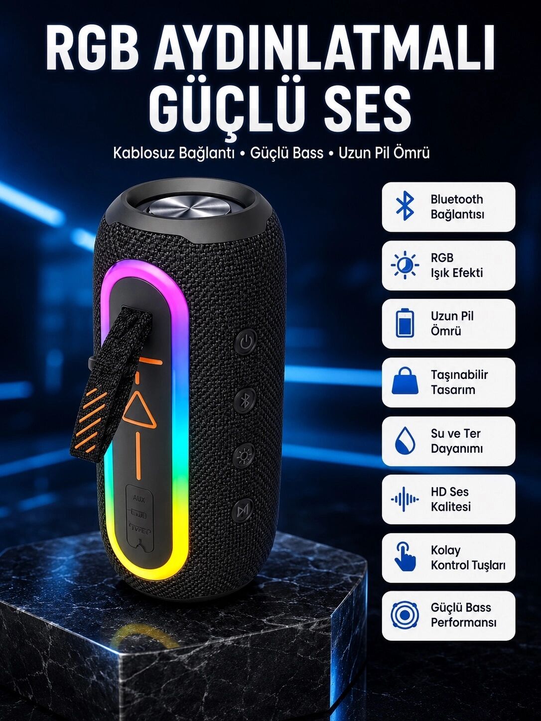 Bluetooth Hoparlör USB Şarjlı Uzun Pil Ömrü Android ve Ios Uyumlu Renkli