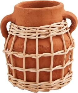 Mud Pie Küçük Terracotta Rattan Vazo; 5 1/2 ''x 4 3/4'' Çap