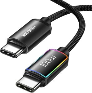 100W Type-C To Type-C Rgb Aydınlatmalı Örgülü Şarj ve Data Kablosu 2 Metre
