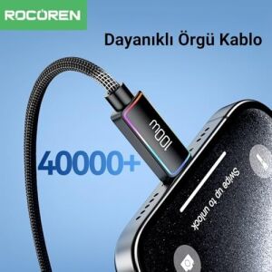 100W Type-C To Type-C Rgb Aydınlatmalı Örgülü Şarj ve Data Kablosu 2 Metre