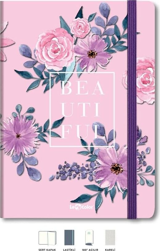Çiçekli Defter Kareli Pembe 17X24 cm