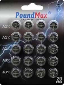 20 x Poundmax AG10 Düğme Hücresi LR1130 1,5V, Alkalin Pil