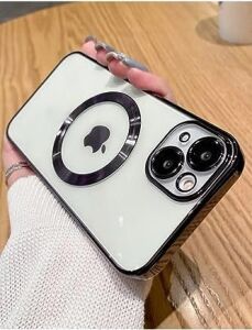 & Aksesuar iPhone 13 ile Uyumlu Laser Şeffaf Parlak Arka Yüzey ve Logo Detaylı Kenarları Silikon Yapıya Sahip Lens Koruyuculu Kılıf (Siyah)
