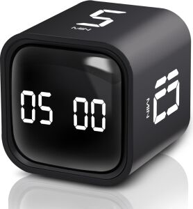 Gt-1 Pomodoro Zamanlayıcı Küp, Flip Timer, Öğrenci Ders Çalışma Saati, 5/10/30/60 Dk & Özel Geri Sayım, USB Şarjlı, Sessiz/titreşimli Alarm, Mutfak Kronometresi - Siyah