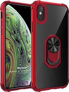 Apple iPhone x Için Kılıf Grande Clear Ring Holder Kırmızı [iphone x ile Uyumlu Kılıf - Kırmızı]