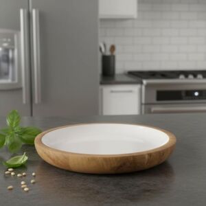 Mango Ağacı Pasta Tabağı - Içi Krem Emaye (Enamel) Kaplama 20 cm Tatlı, Meyve ve Kahvaltı Tabağı - Leke Tutmaz Ahşap Sunum (Yükseklik: 2 Cm)