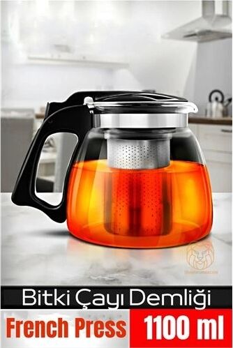 Eco Lounge  Süzgeçli French Press Cam Demlik 1100 ml Bitki Çayı Demliği 722243