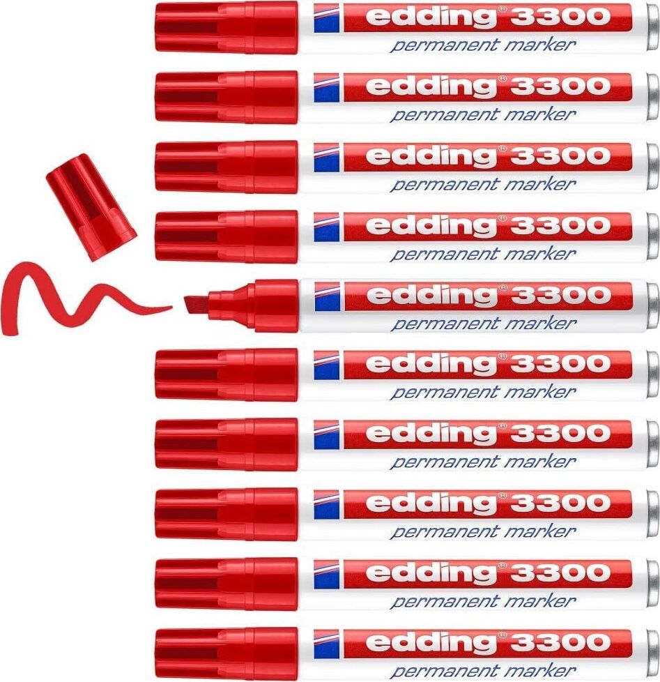 3300 Permanent Markör - Kırmızı - 10 Kalem - 1-5 mm Kesik Uçlu