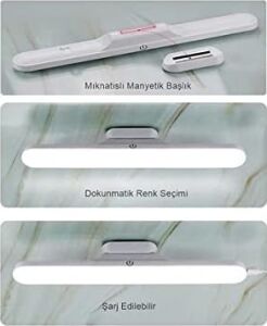 Martı Cabınet Şarjlı Kolay Taşınabilir Mıknatıslı LED Işık Kablosuz Kademeli 3 Renk Aplik