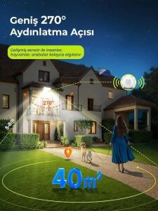 268 Led'li Solar Projektör 60W Güneş Enerjili 5 mt Kablo Sensörlü Kumandalı Heroled Dış Mekan Aydınlatma IP65