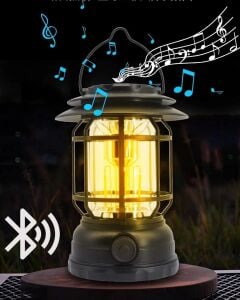 USB Şarjlı LED Kamp Lambası - Bluetooth Müzik Çalar, El Feneri ve Cep Telefonu Şarj Cihazı