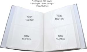 15X21CM 200 Fotoğraf Kapasiteli Ciltbezli Lüks Fotoğraf Albümü Mavi