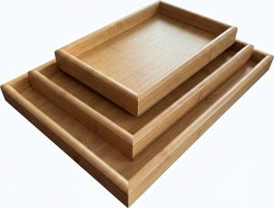 Doğal Bambu Sunum Tepsisi Seti, Iç Içe Geçebilir Dikdörtgen Servis Tepsisi, 3'lü Set, 40X30, 35X25, 30X20 cm